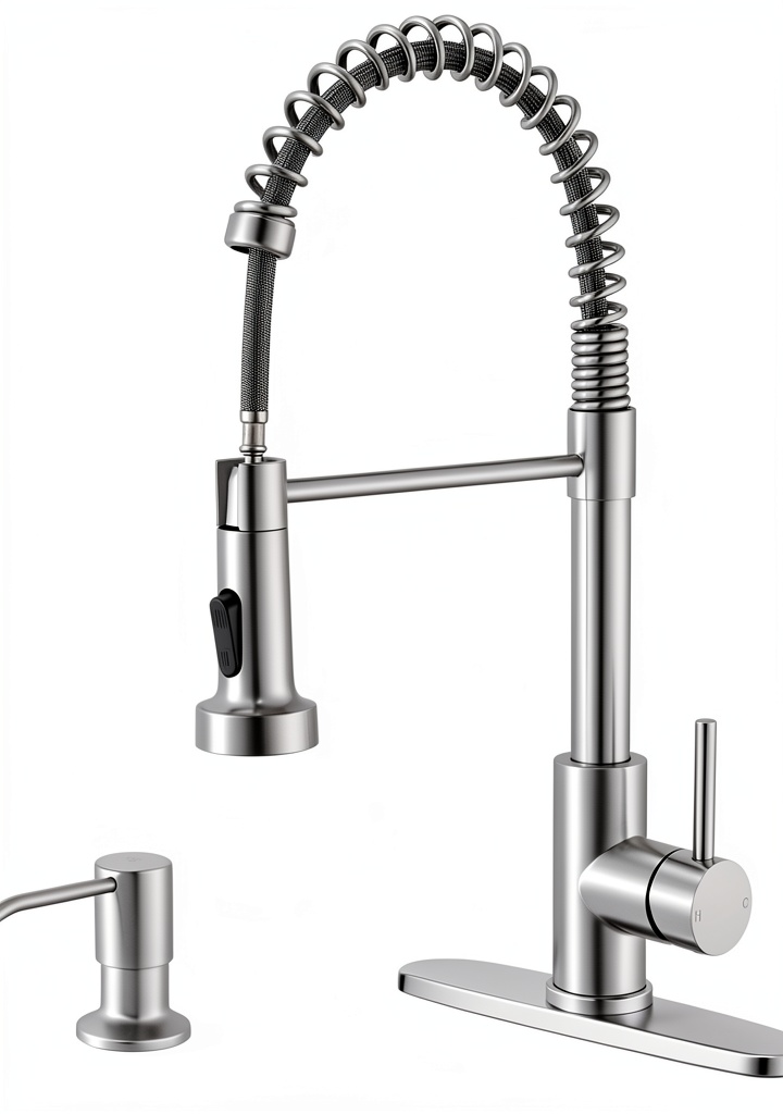 SOEBIZ brushed nickel kitchen faucet installed in a modern sink