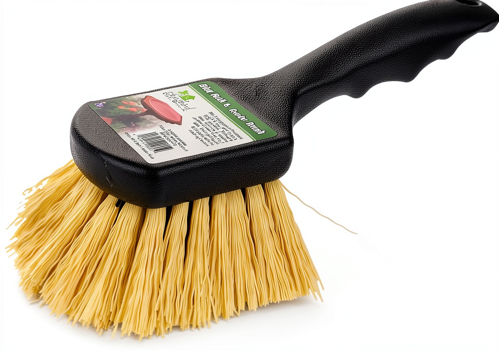 Birdbath brush cleaning a stone birdbath