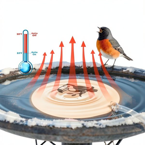 Bird Bath Heater | Pond De-icer, Safety Thermostatically Controlled with Auto Shut-Off, Cast Aluminum Submersible Outdoor Water Heater for Birdbaths, Chicken and Small Animals, 3.6ft Power Cord, 70W-3