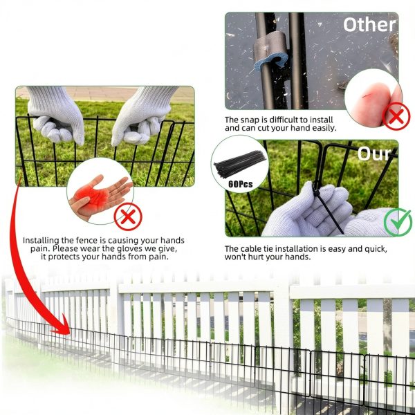 10 Pack Garden Animal Barrier Fence, 1.65inch Spike Spacing No Dig Fence, Reusable Rustproof Metal Defense Border, Dogs Rabbits Blocker Fence for Outdoor Yard, Total 10.8ft(L) x 17inch(H)-7