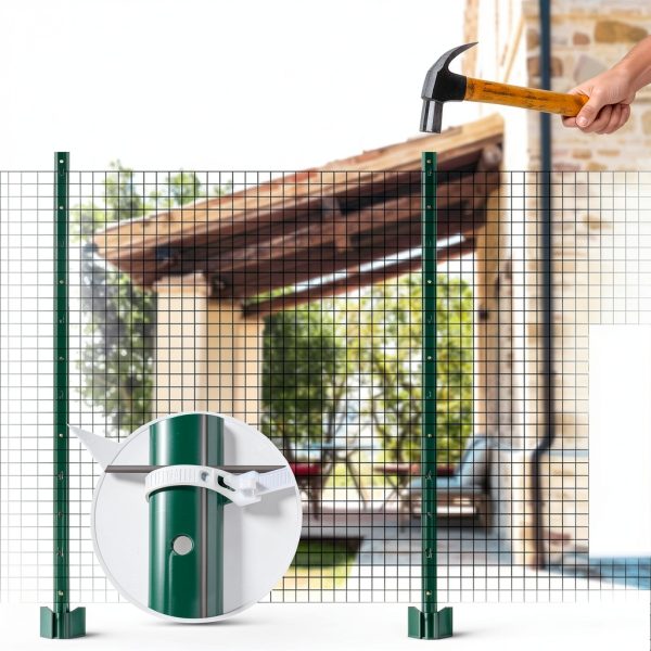 Fence Post 4 FT - 10 Packs, Metal Heavy Duty U Posts, Powder-Coated for Long-Lasting Use, Perfect for Holding Wire &Plastic Mesh, Corner Anchors, Green-6