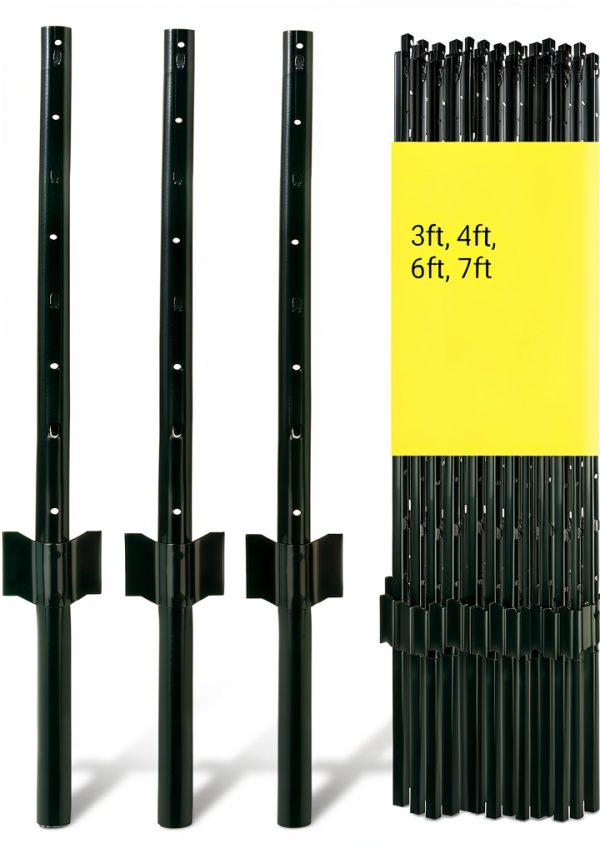 Fence Post 4 FT - 10 Packs, Metal Heavy Duty U Posts, Powder-Coated for Long-Lasting Use, Perfect for Holding Wire &Plastic Mesh, Corner Anchors, Green-0