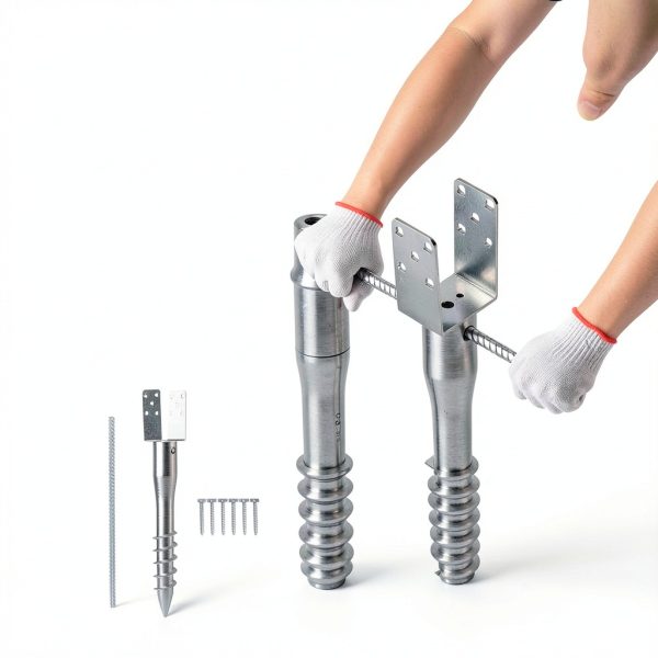 VEVOR No Dig Ground Anchor, 1 Pack 3.94 x 2.76 x 27.56 in DIY Screw in Post Stake, Includes 6 Lag Bolts & a Rebar, U-Shape Heavy Duty Steel Post Holder, Great for Mailbox Posts and Fence Posts-5