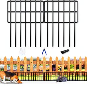 10 Pack Garden Animal Barrier Fence, 1.65inch Spike Spacing No Dig Fence, Reusable Rustproof Metal Defense Border, Dogs Rabbits Blocker Fence for Outdoor Yard, Total 10.8ft(L) x 17inch(H)-0