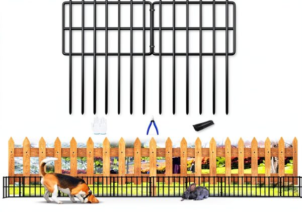 10 Pack Garden Animal Barrier Fence, 1.65inch Spike Spacing No Dig Fence, Reusable Rustproof Metal Defense Border, Dogs Rabbits Blocker Fence for Outdoor Yard, Total 10.8ft(L) x 17inch(H)-0