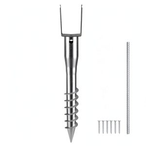 VEVOR No Dig Ground Anchor, 1 Pack 3.94 x 2.76 x 27.56 in DIY Screw in Post Stake, Includes 6 Lag Bolts & a Rebar, U-Shape Heavy Duty Steel Post Holder, Great for Mailbox Posts and Fence Posts-0