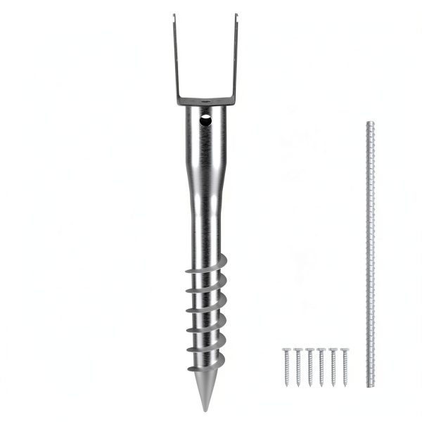 VEVOR No Dig Ground Anchor, 1 Pack 3.94 x 2.76 x 27.56 in DIY Screw in Post Stake, Includes 6 Lag Bolts & a Rebar, U-Shape Heavy Duty Steel Post Holder, Great for Mailbox Posts and Fence Posts-0